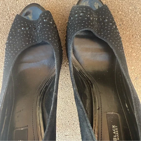 White House Black Market Black Open Toe Jewel Stiletto Heels Pumps Shoes Size 9 - Picture 5 of 10